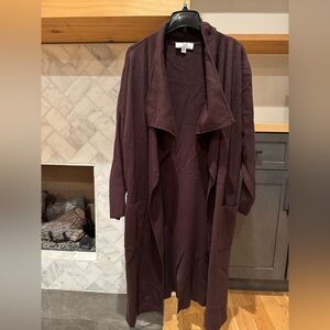 Magaschoni Long Open-Front Coatigan in Deep Plum